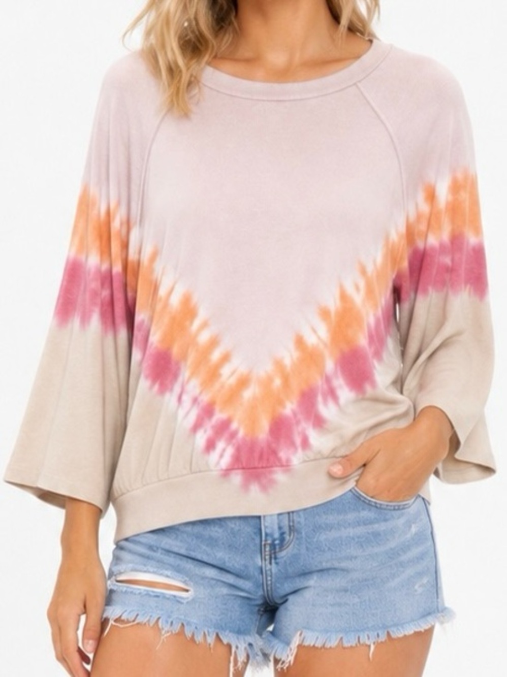 Oli Viv Women's Tie Dye 3/4 Wide Sleeve Sweatshirt